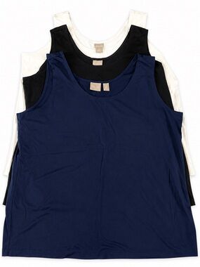 Chico's Size 3 TankTop XL Lot Of 3 White Black Navy Scoop Neck